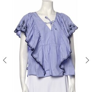 Kate Spade New York V-Neck Ruffle Short Sleeve Blouse